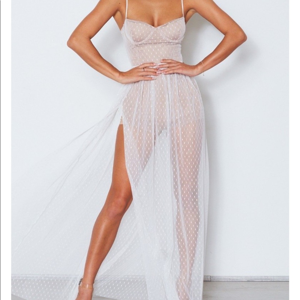 NWT white fox mesh maxi dress